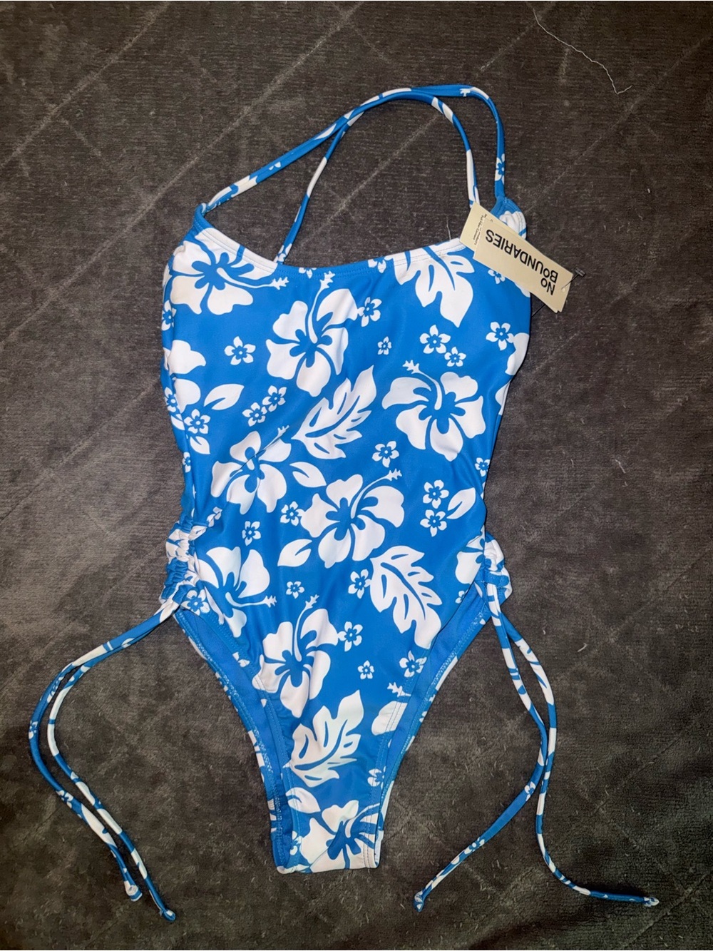No Boundaries Blue and White Hawaiian Floral Girls One-Piece Swimsuit